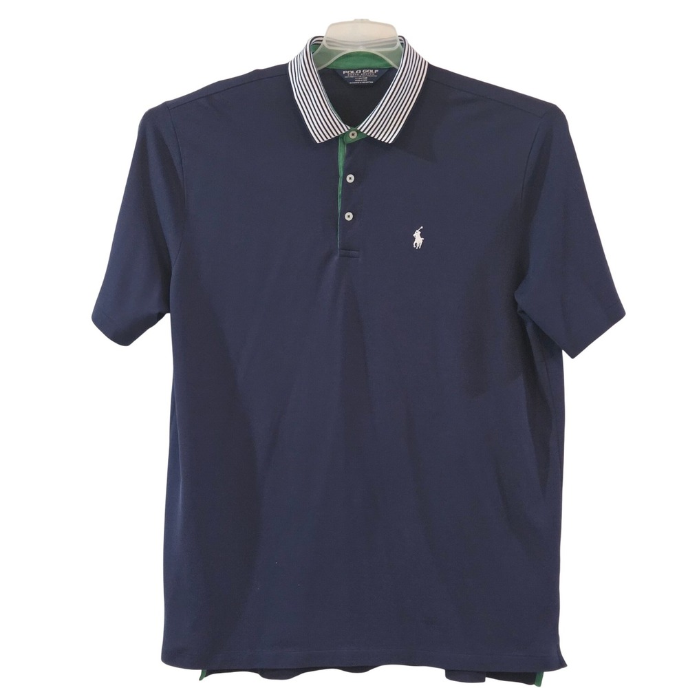 Polo Golf Ralph Lauren Mens Navy Blue Striped Collar Pique Polo Shirt Preppy XL